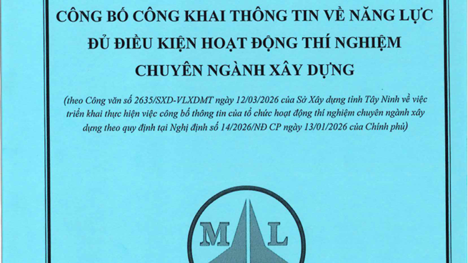 Công bố công khai về năng lực đủ điều kiện hoạt động thí nghiệm chuyên nghành Xây dựng