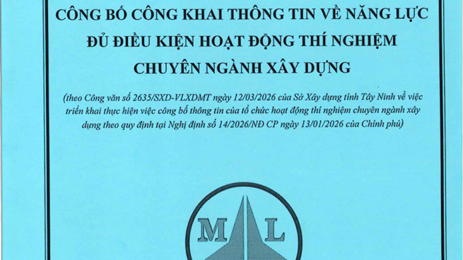 Công bố Công khai về năng lực đủ điều kiện hoạt động Thí nghiệm chuyên nghành Xây dựng